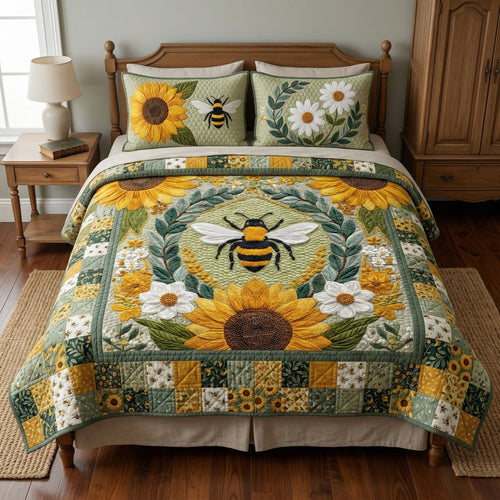 Rustic Floral Hive 3-Piece Quilted Bedding Set NCU0NT12408