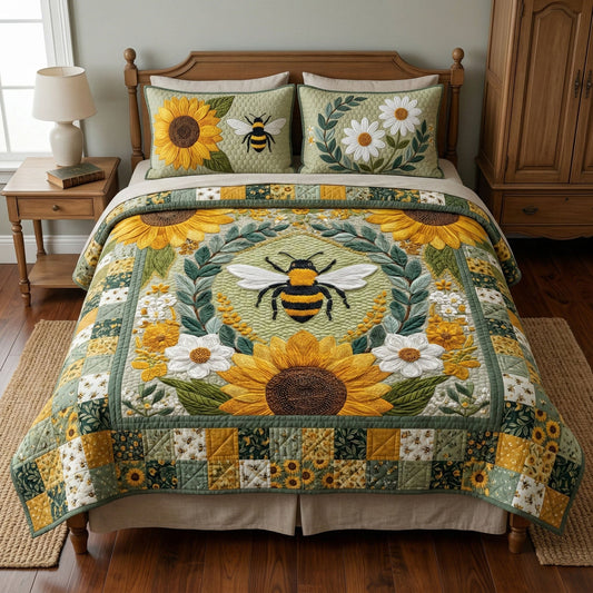 Rustic Floral Hive 3-Piece Quilted Bedding Set NCU0NT12408