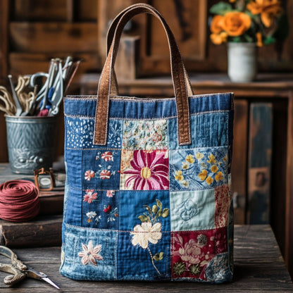 Rustic Floral Patchwork Quilted Tote Bag NCU0PT7911