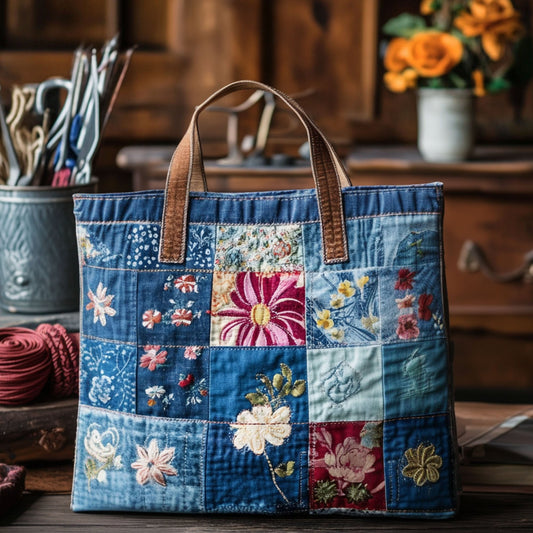 Rustic Floral Patchwork Quilted Tote Bag NCU0PT7911