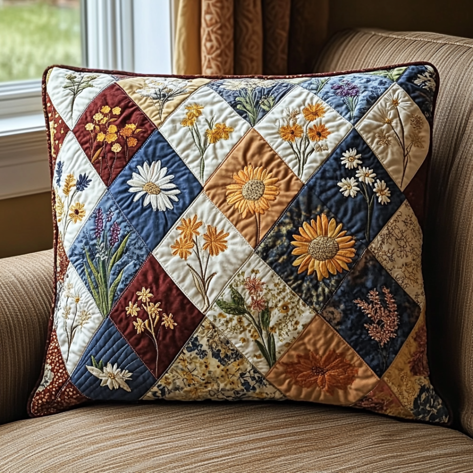 Rustic Flowers Patchwork Quilted Pillow Case NCU0DV5394