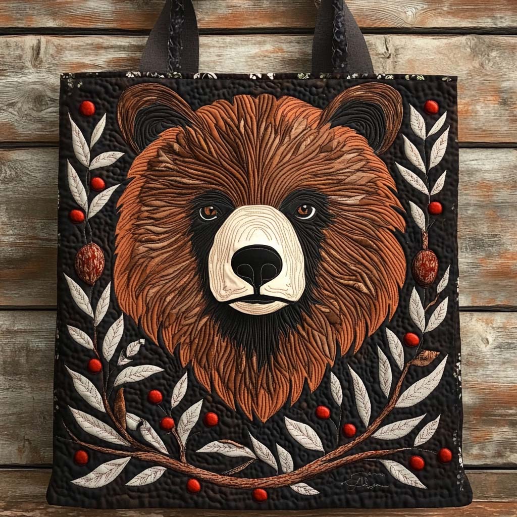 Rustic Grizzly Charm Quilted Tote Bag NCU0XD1176