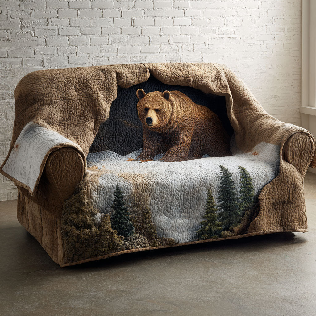 Rustic Grizzly Haven Quilted Sofa Cover NCU0PT9785
