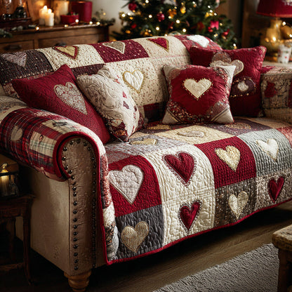 Rustic Heart Christmas Quilted Sofa Cover NCU0TD1879