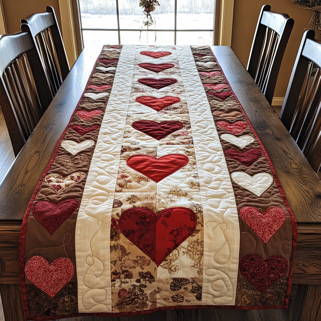 Rustic Heart Quilted Table Runner NCU0DK8939