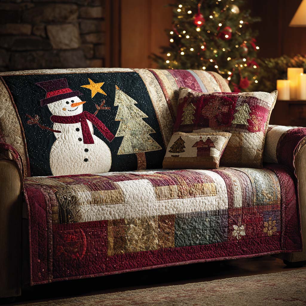 Rustic Hearth Snowman Quilted Sofa Cover NCU0XD2076