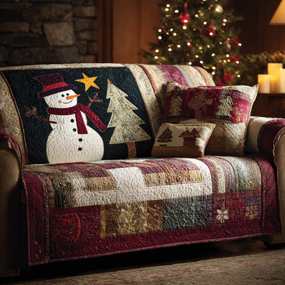 Rustic Hearth Snowman Quilted Sofa Cover NCU0XD2076
