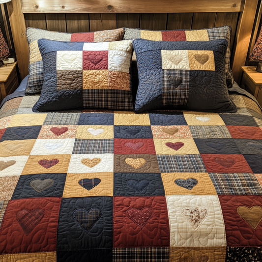 Rustic Hearts 3-Piece Quilted Bedding Set NCU0VH2241