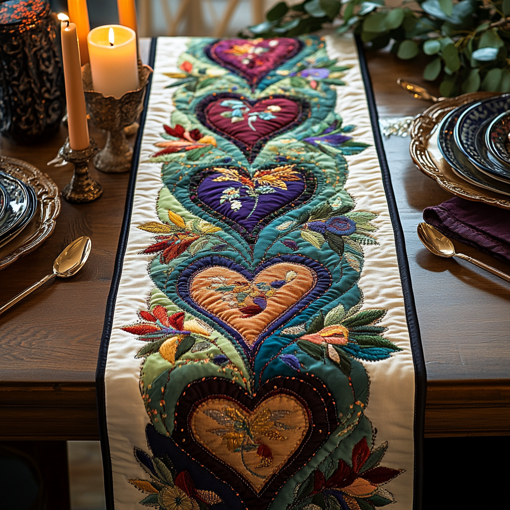 Rustic Hearts Quilted Table Runner NCU0VH2795