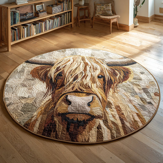 Rustic Highland Cow Quilted Round Mat NCU0HH028