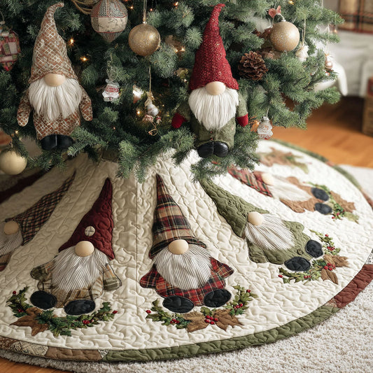 Rustic Holiday Gnomes Christmas Quilted Tree Skirt NCU0PT10635