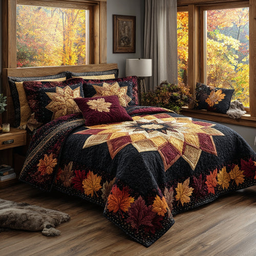 Rustic Leaf Squares 3-Piece Quilted Bedding Set NCU0VL3664