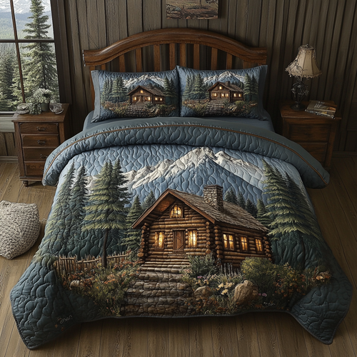 Rustic Log Cabin 3-Piece Quilted Bedding Set NCU0DK3671