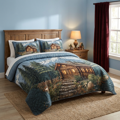 Rustic Log Cabin 3-Piece Quilted Bedding Set NCU0DK3671
