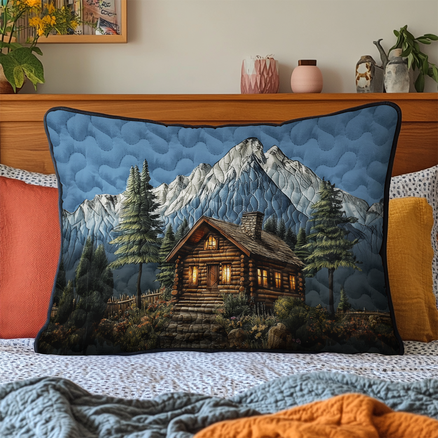 Rustic Log Cabin Quilted Bedding Pillow Case NCU0DK3939