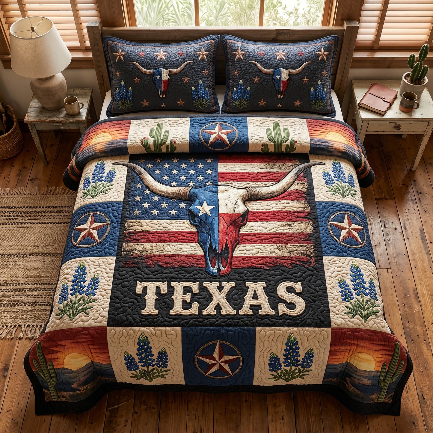 Rustic Longhorn 3-Piece Quilted Bedding Set NCU0TD2766