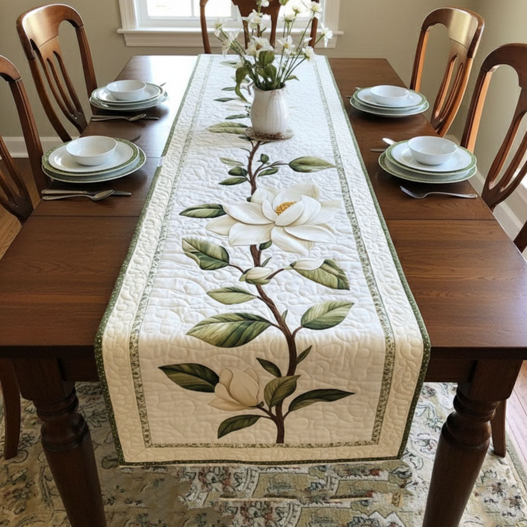 Rustic Magnolia Bloom Quilted Table Runner NCU0PT3861