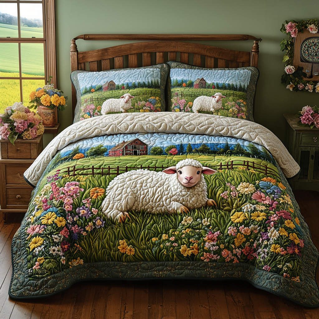 Bohemian Mushroom Meadow 3-Piece Quilted Bedding Set NCU0DQQ0690 main image 1