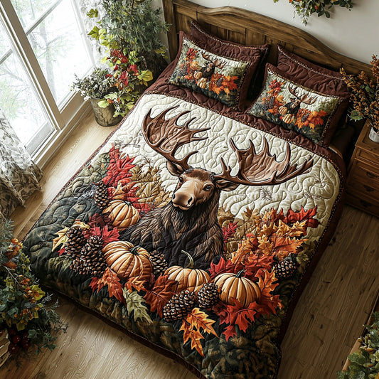 Rustic Moose 3-Piece Quilted Bedding Set NCU0DV7079