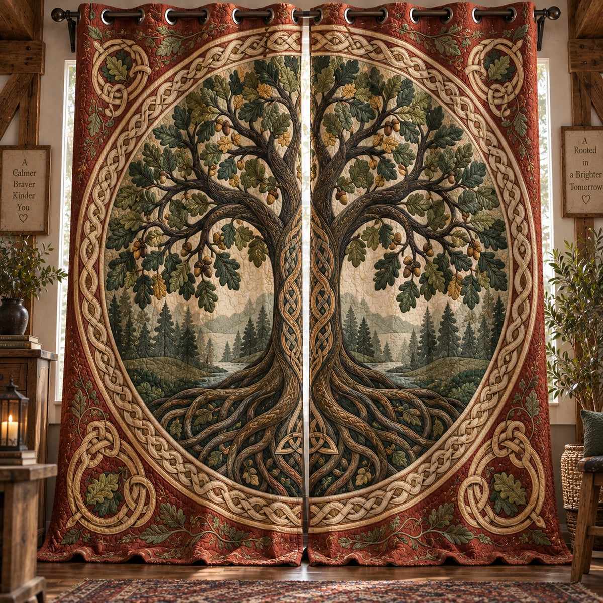 Rustic Oak Vista Quilted Curtains NCU0VL4002