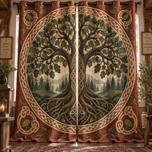 Rustic Oak Vista Quilted Curtains NCU0VL4002
