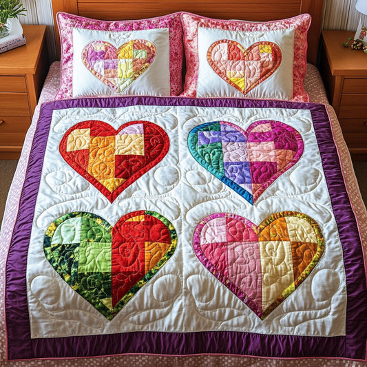 Rustic Pattern Hearts 3-Piece Quilted Bedding Set NCU0NT3420