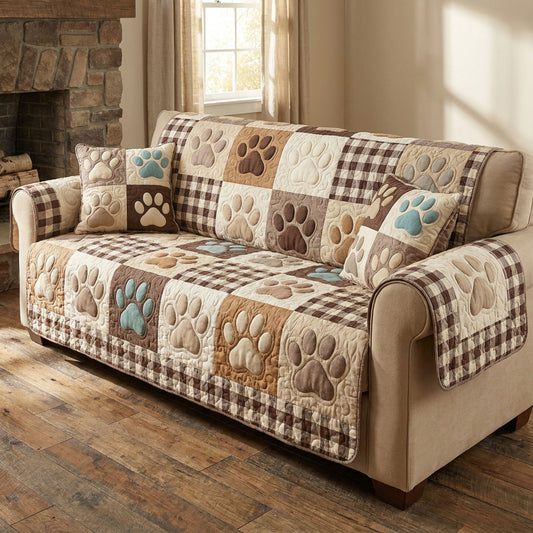Rustic Pawprint Quilted Sofa Cover NCU0TV1959