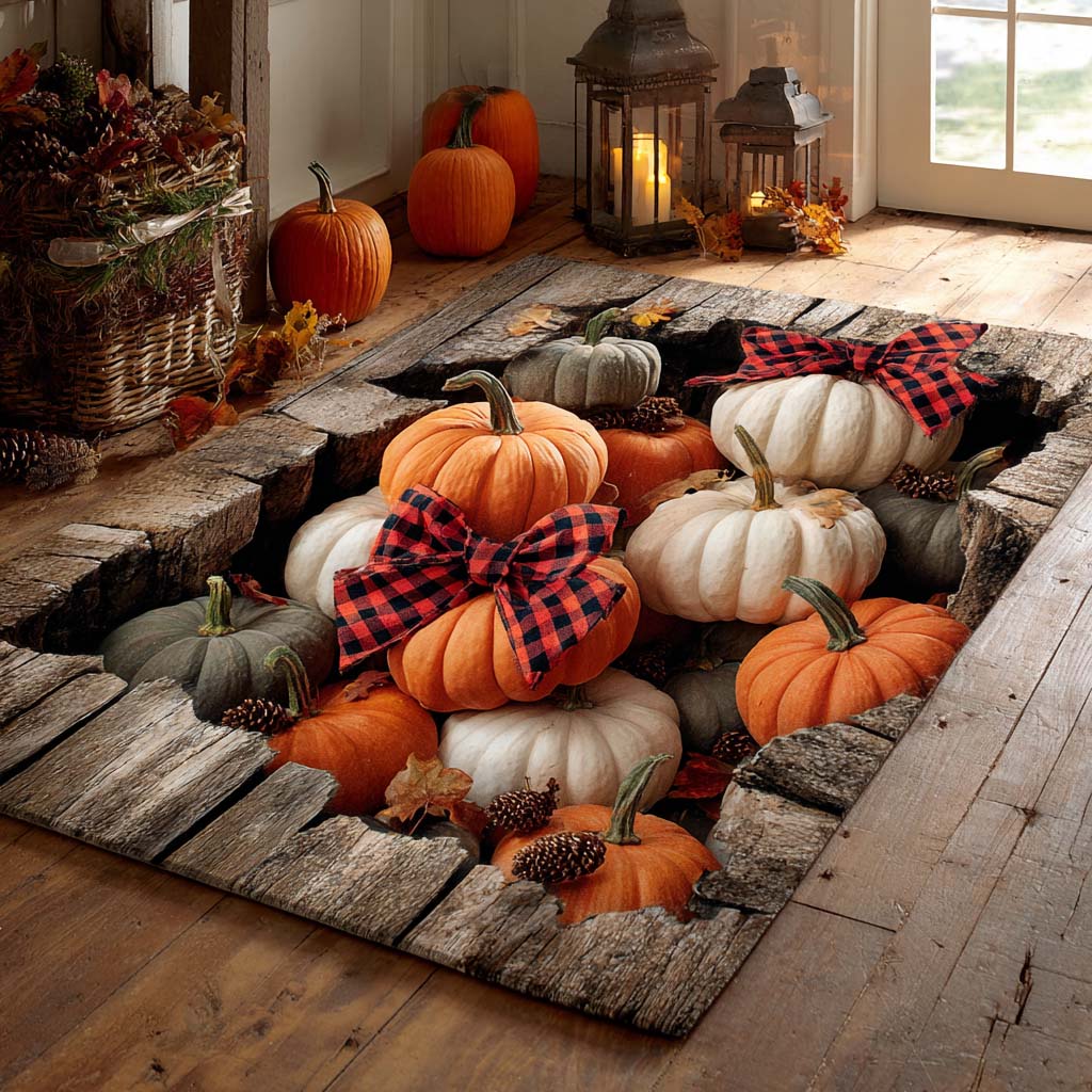 Rustic Plaid Pumpkins Area Rug NCU0XD910