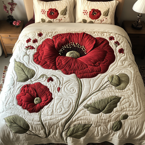 Rustic Poppies 3-Piece Quilted Bedding Set NCU0VH4323