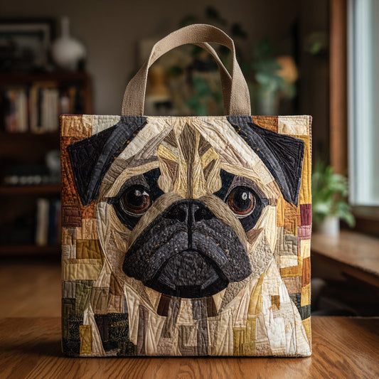 Rustic Pug Quilted Tote Bag NCU0HH123