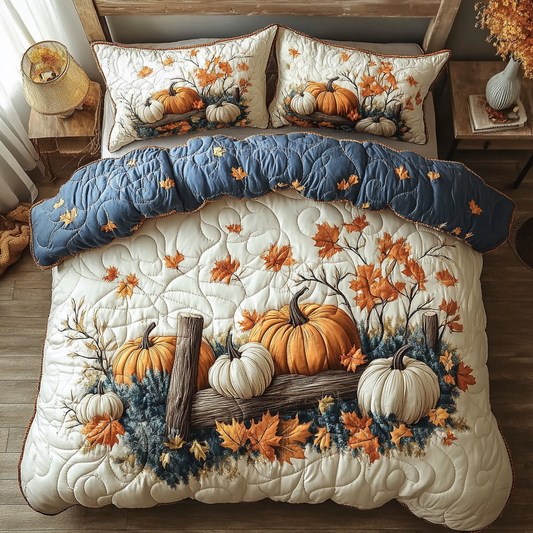 Rustic Pumpkin 3-Piece Quilted Bedding Set NCU0DK9094