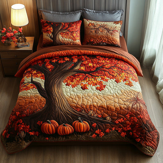 Rustic Pumpkin 3-Piece Quilted Bedding Set NCU0DV6943