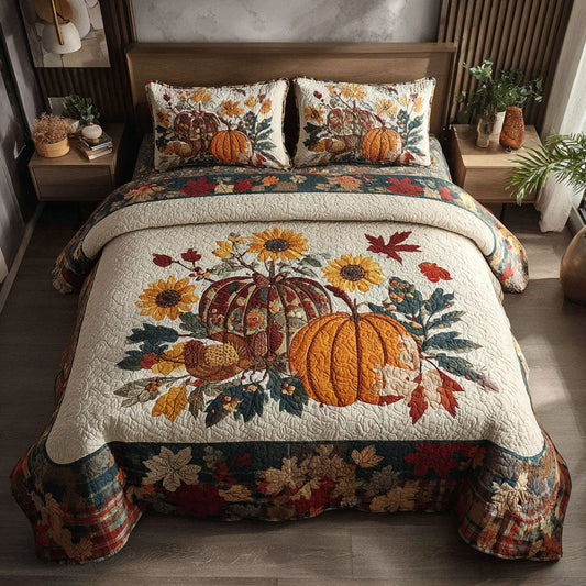 Rustic Pumpkin Fields 3-Piece Quilted Bedding Set NCU0PT7837