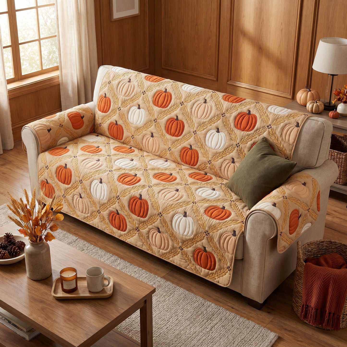 Rustic Pumpkin Quilted Sofa Cover NCU0TD2860