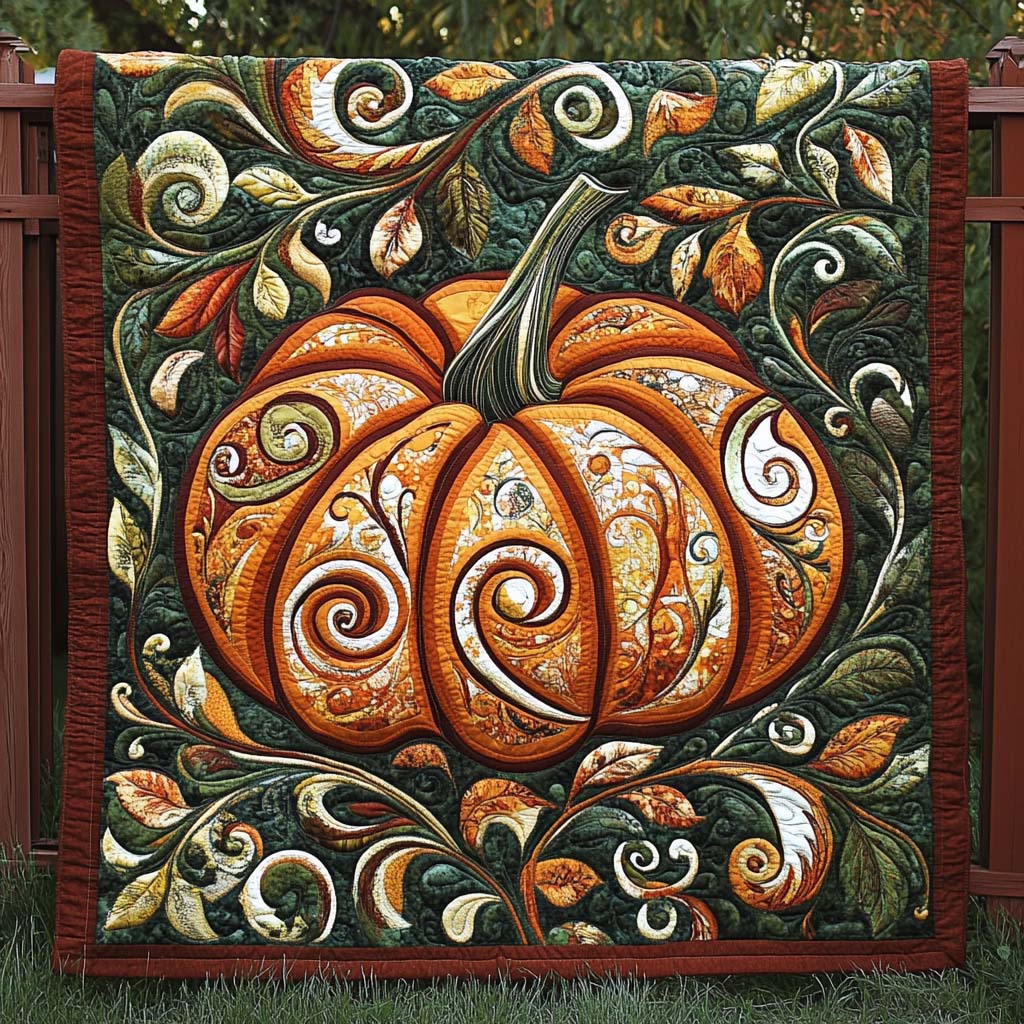 Rustic Pumpkin Swirl Quilted Blanket NCU0XD118