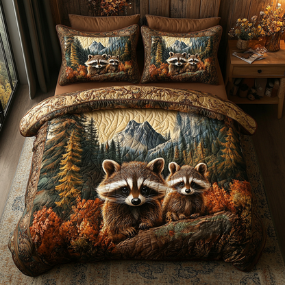 Rustic Raccoon Retreat 3-Piece Quilted Bedding Set NCU0DV4089