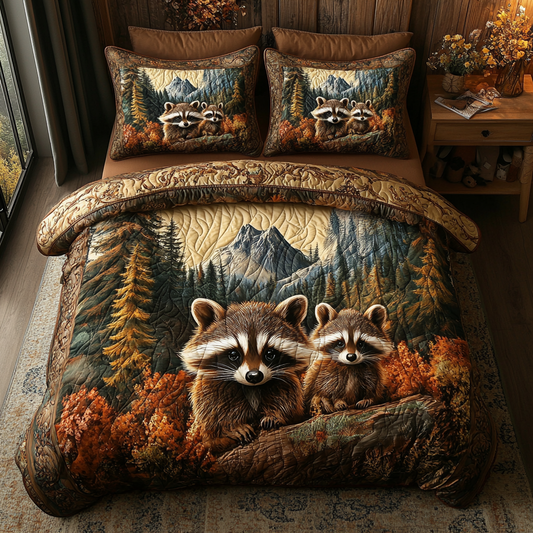 Rustic Raccoon Retreat 3-Piece Quilted Bedding Set NCU0DV4089