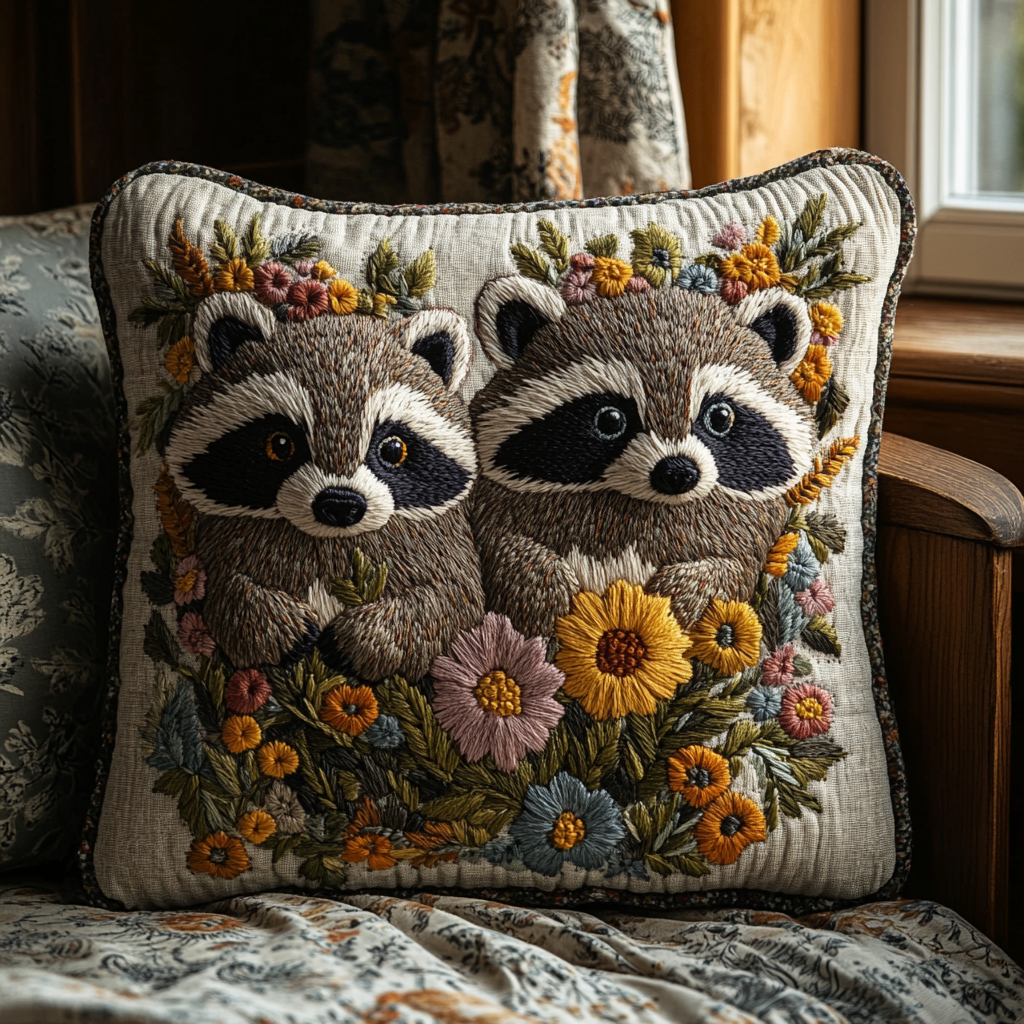 Rustic Raccoon Retreat Quilted Pillow Case NCU0DV4261