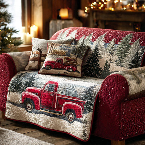 Rustic Red Pickup Quilted Sofa Cover NCU0TV884