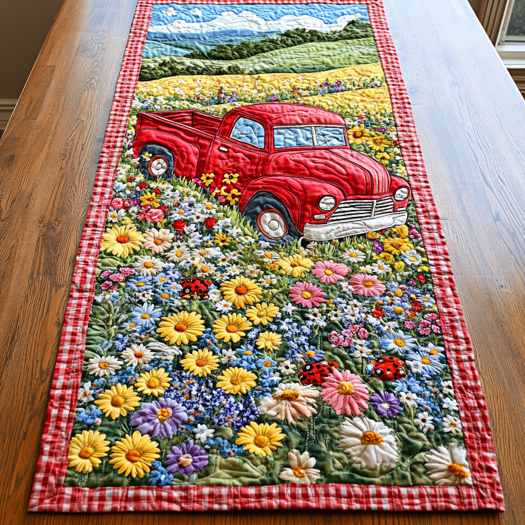 Rustic Red Ride Quilted Table Runner NCU0DK5988