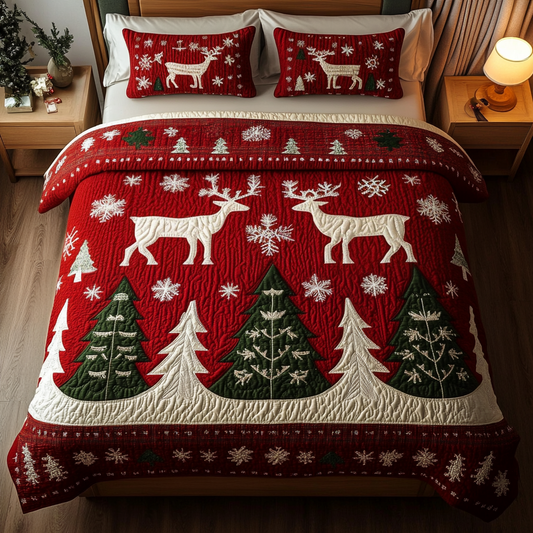 Rustic Reindeer 3-Piece Quilted Bedding Set NCU0VH466