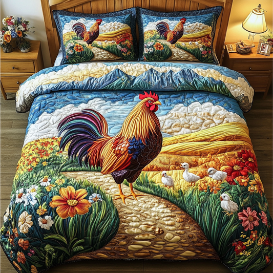 Rustic Rooster 3-Piece Quilted Bedding Set NCU0VH3192