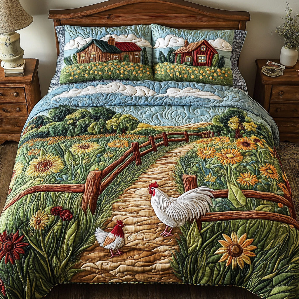 Rustic Rooster 3-Piece Quilted Bedding Set NCU0VH4121