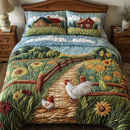 Rustic Rooster 3-Piece Quilted Bedding Set NCU0VH4121