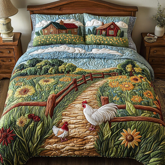 Rustic Rooster 3-Piece Quilted Bedding Set NCU0VH4121