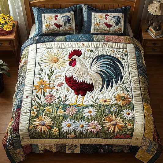 Rustic Rooster 3-Piece Quilted Bedding Set NCU0VH5133