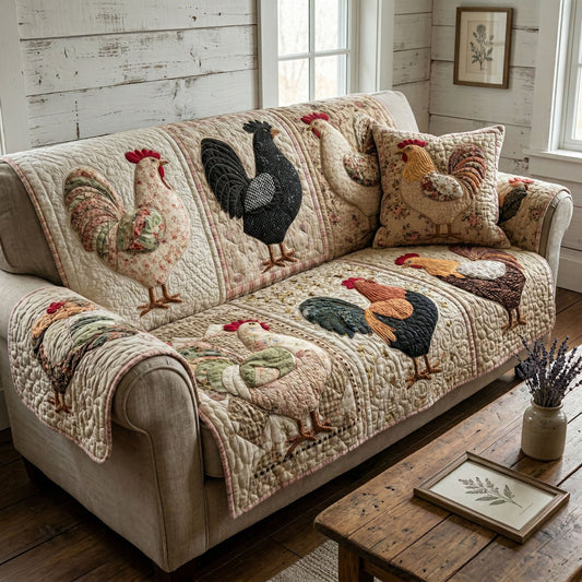 Rustic Rooster Charm Quilted Sofa Cover NCU0NT12390