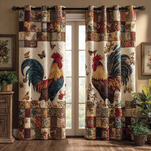 Rustic Rooster Pair Quilted Curtains NCU0XD2105