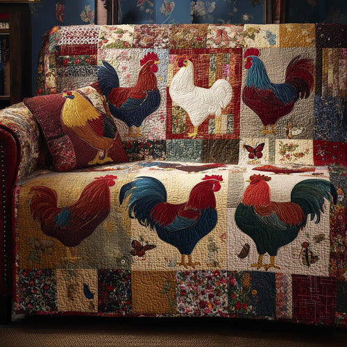 Rustic Rooster Pair Quilted Sofa Cover NCU0XD2115