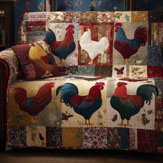 Rustic Rooster Pair Quilted Sofa Cover NCU0XD2115